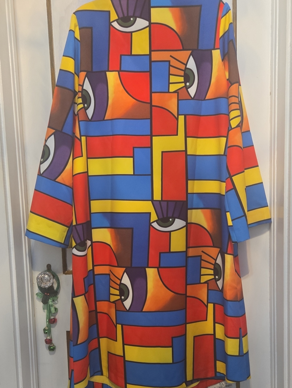 Stunning Multicolor Graphic Button-Up Trench - Bold Abstract Print - Picture 6 of 8
